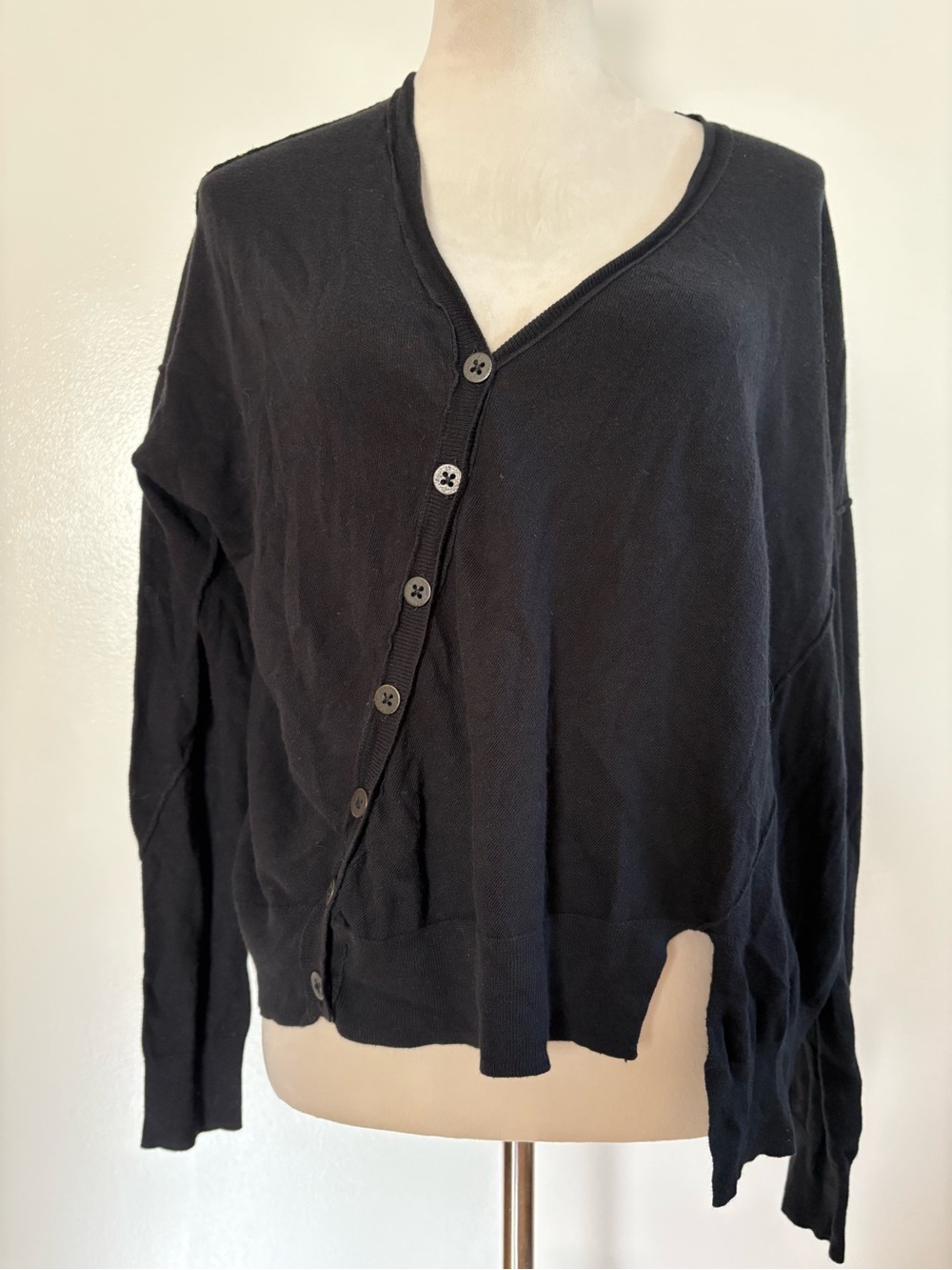 AllSaints Ivetta Asymmetric Black Cotton Cardigan Knit Sweater Size 10